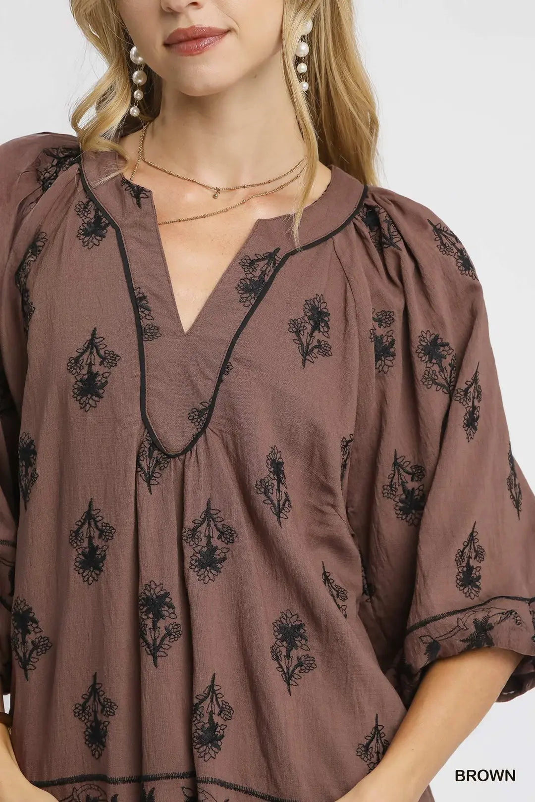 Blouse | Umgee Brown Embroidered | L