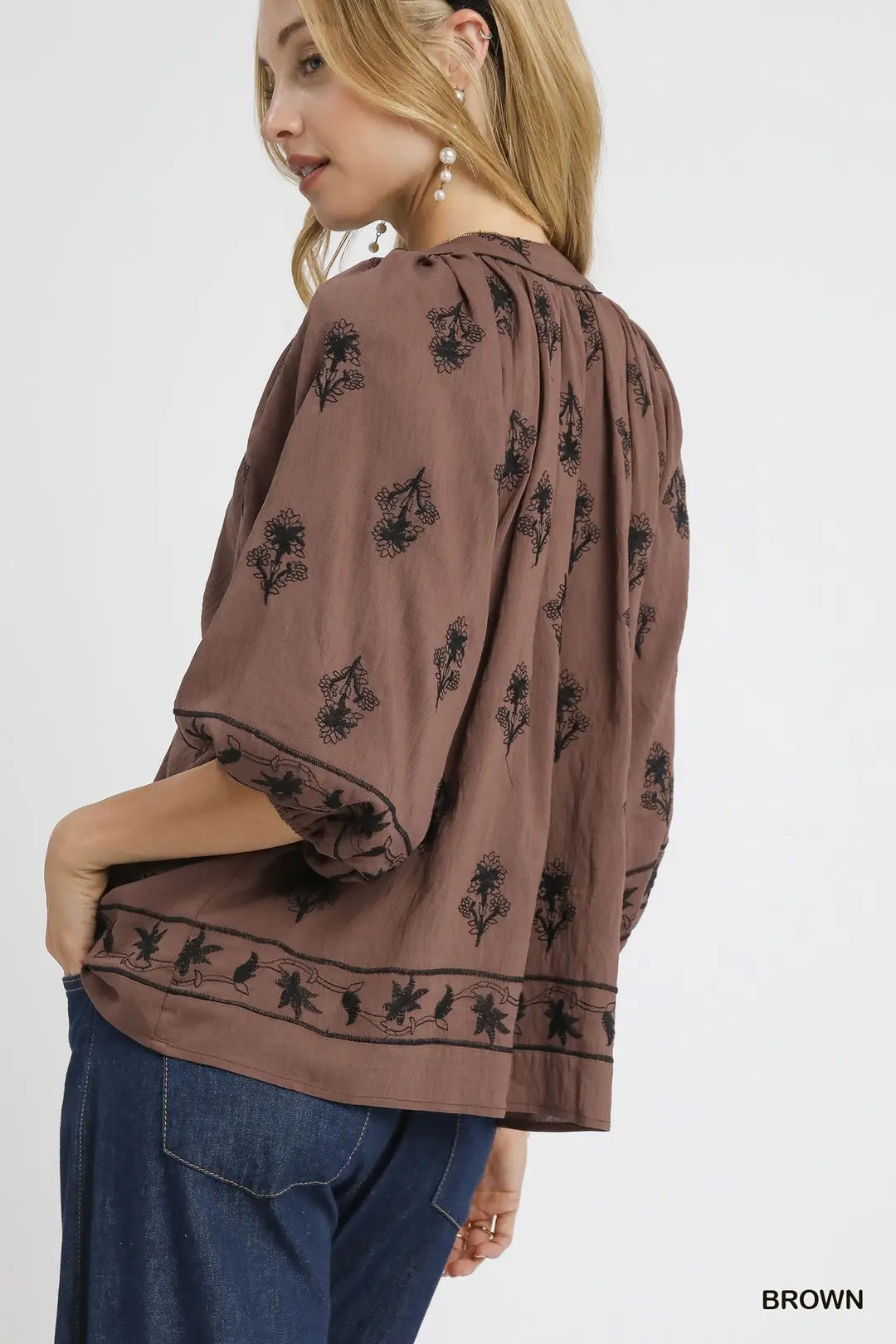 Blouse | Umgee Brown Embroidered | L