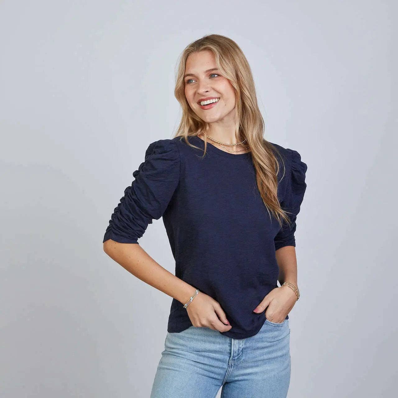Sophie Elbow-Length Tee | Navy