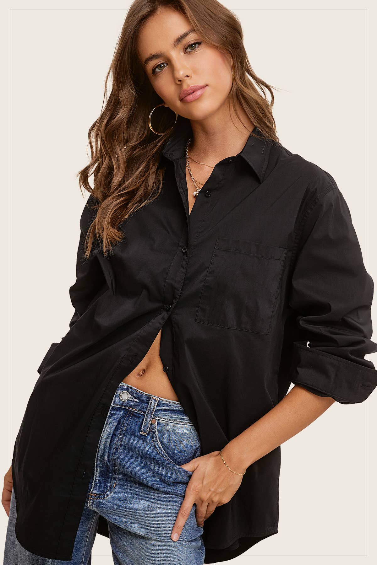 La Miel Black Button Up Top