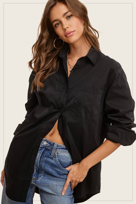 La Miel Black Button Up Top
