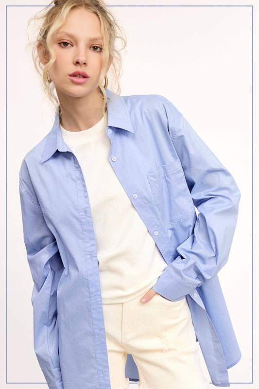 La Miel Blue Button Up Top