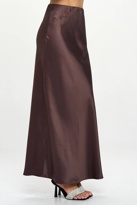 Skirt | Brown Satin Maxi | L