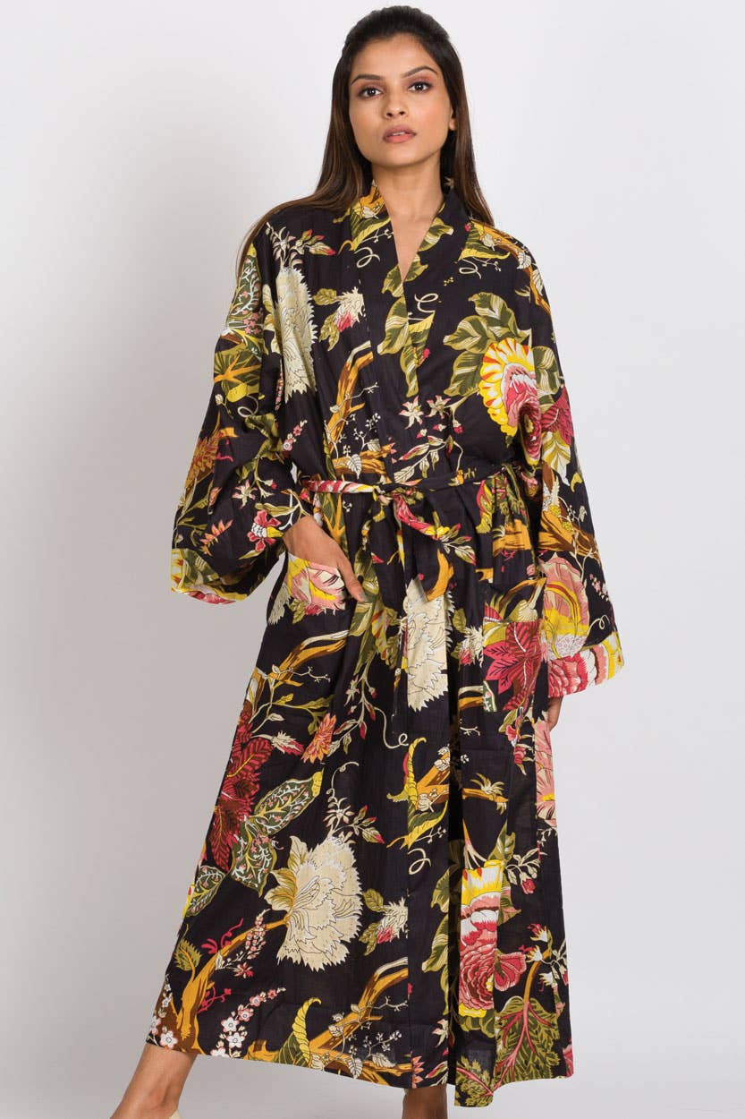 Kimono Robe | Black + Rose