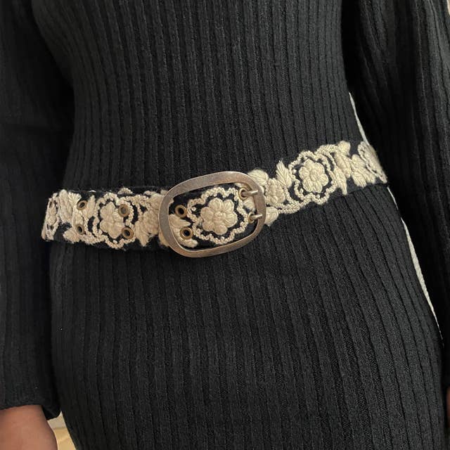 Belt | Embroidered Black + Cream | M