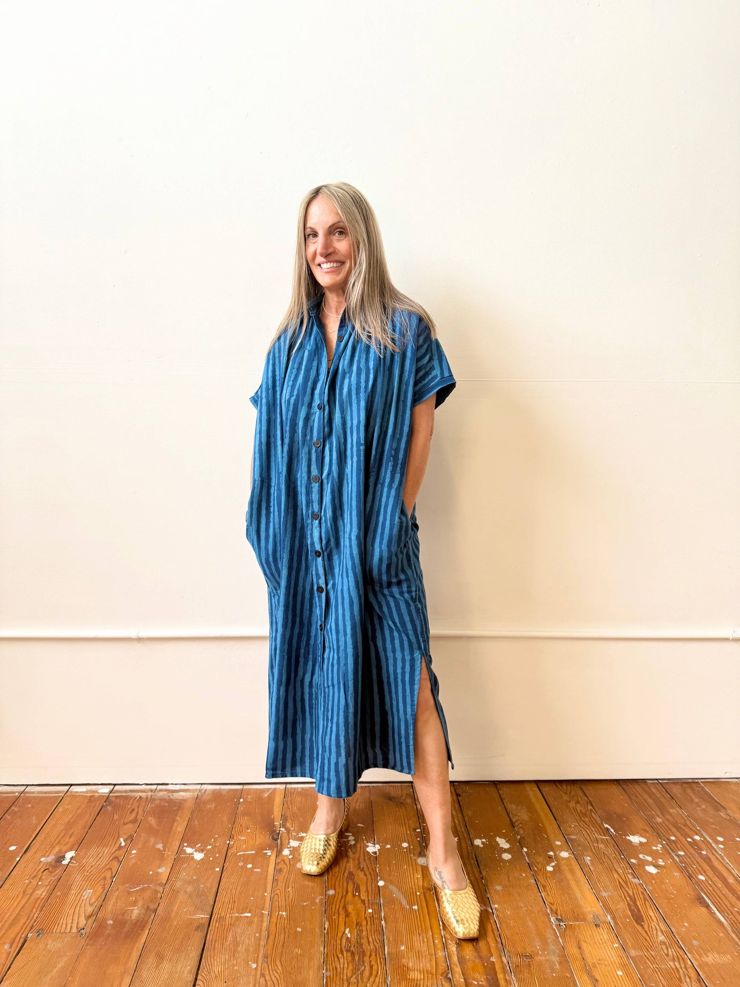 Elise Indigo Stripe Dress