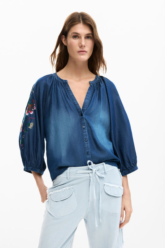 Embroidered Balloon Blouse