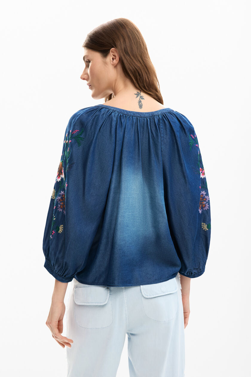Embroidered Balloon Blouse