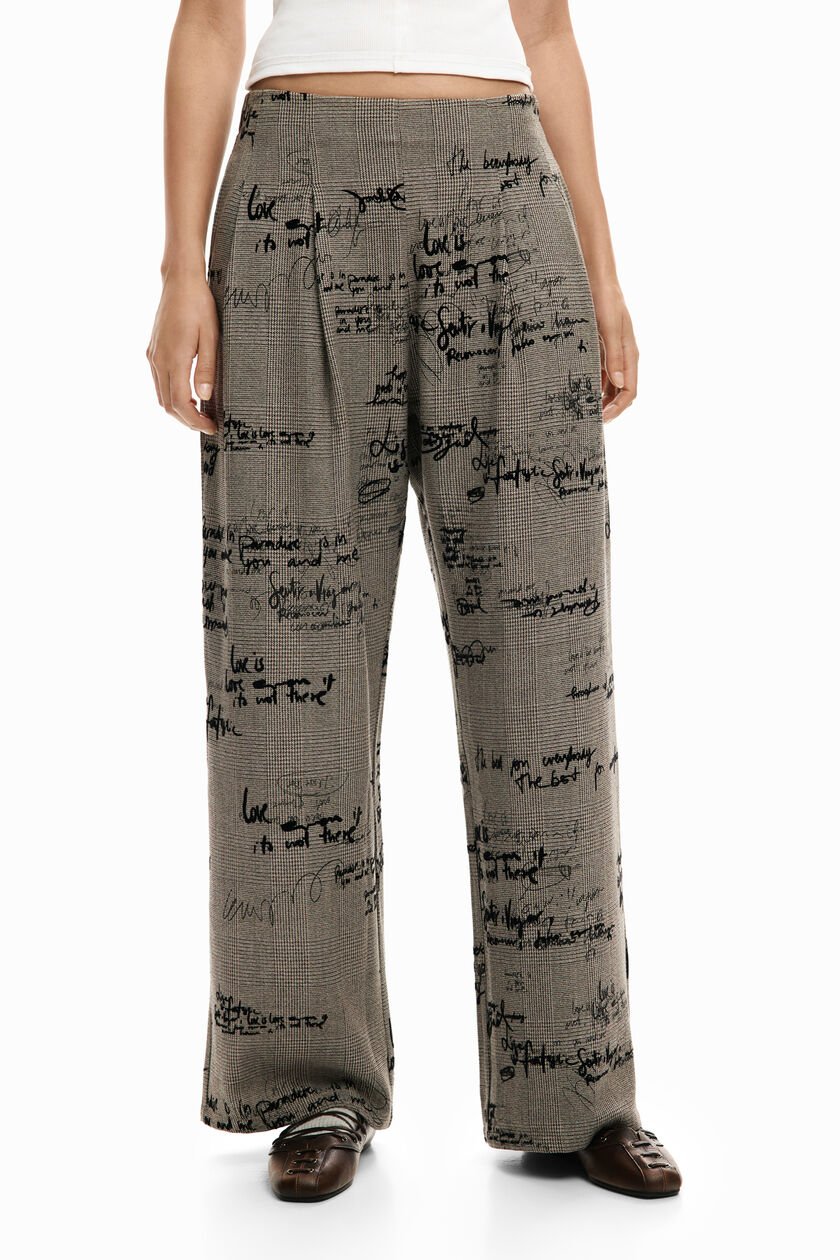 Plaid Lettering Trousers