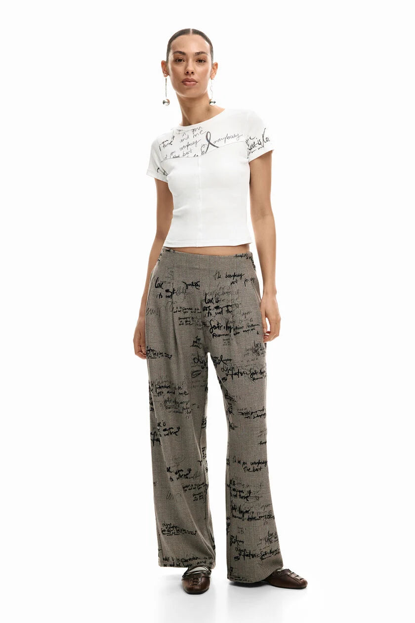 Plaid Lettering Trousers