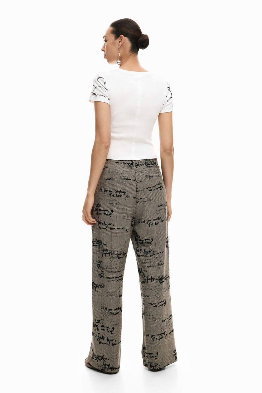 Plaid Lettering Trousers