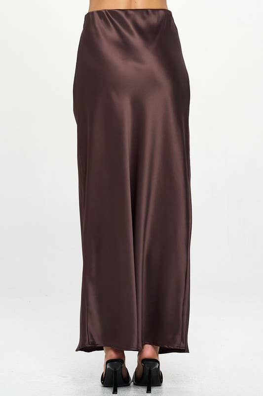 Skirt | Brown Satin Maxi | L