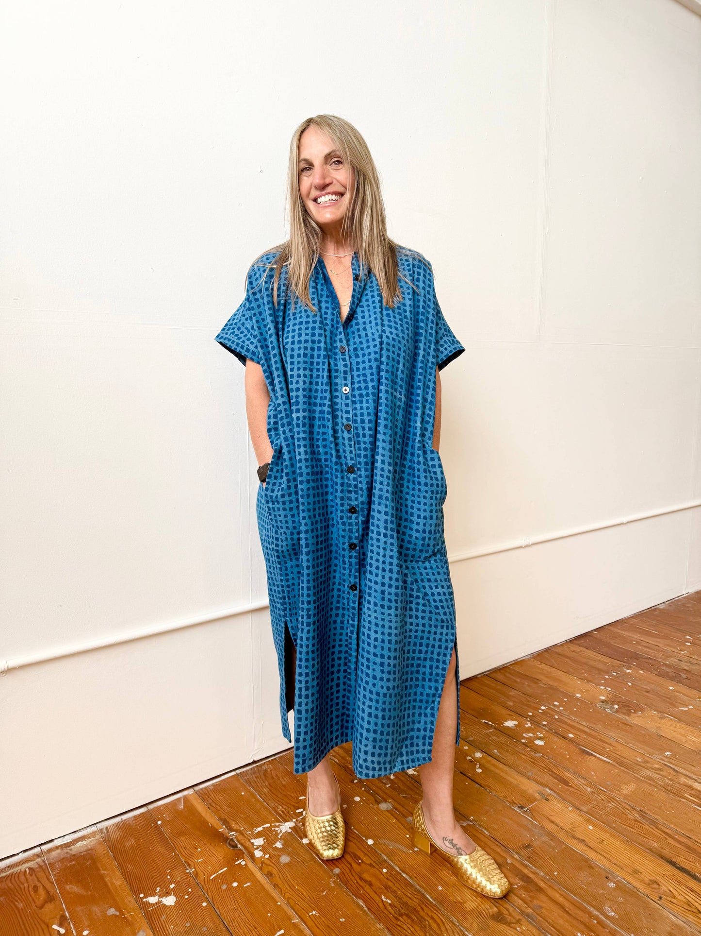 Elise Indigo Check Dress