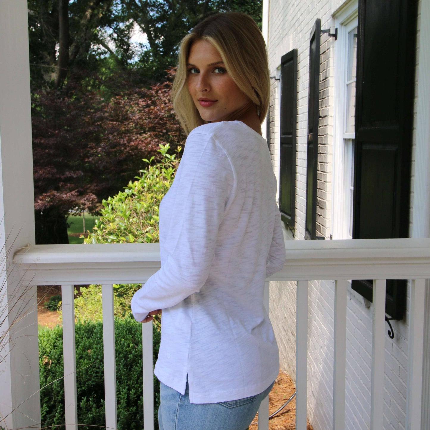 Tee | Long Sleeve White Erin Gray Crew | S