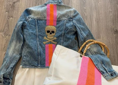 Jacket | Denim Glass Beaded Skull | S
