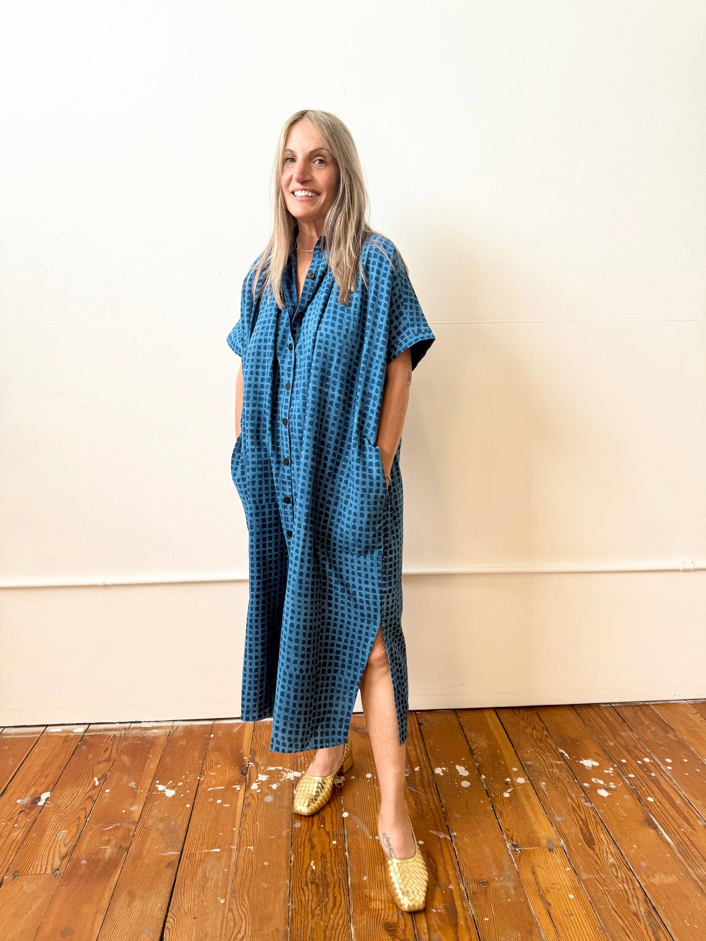 Elise Indigo Check Dress