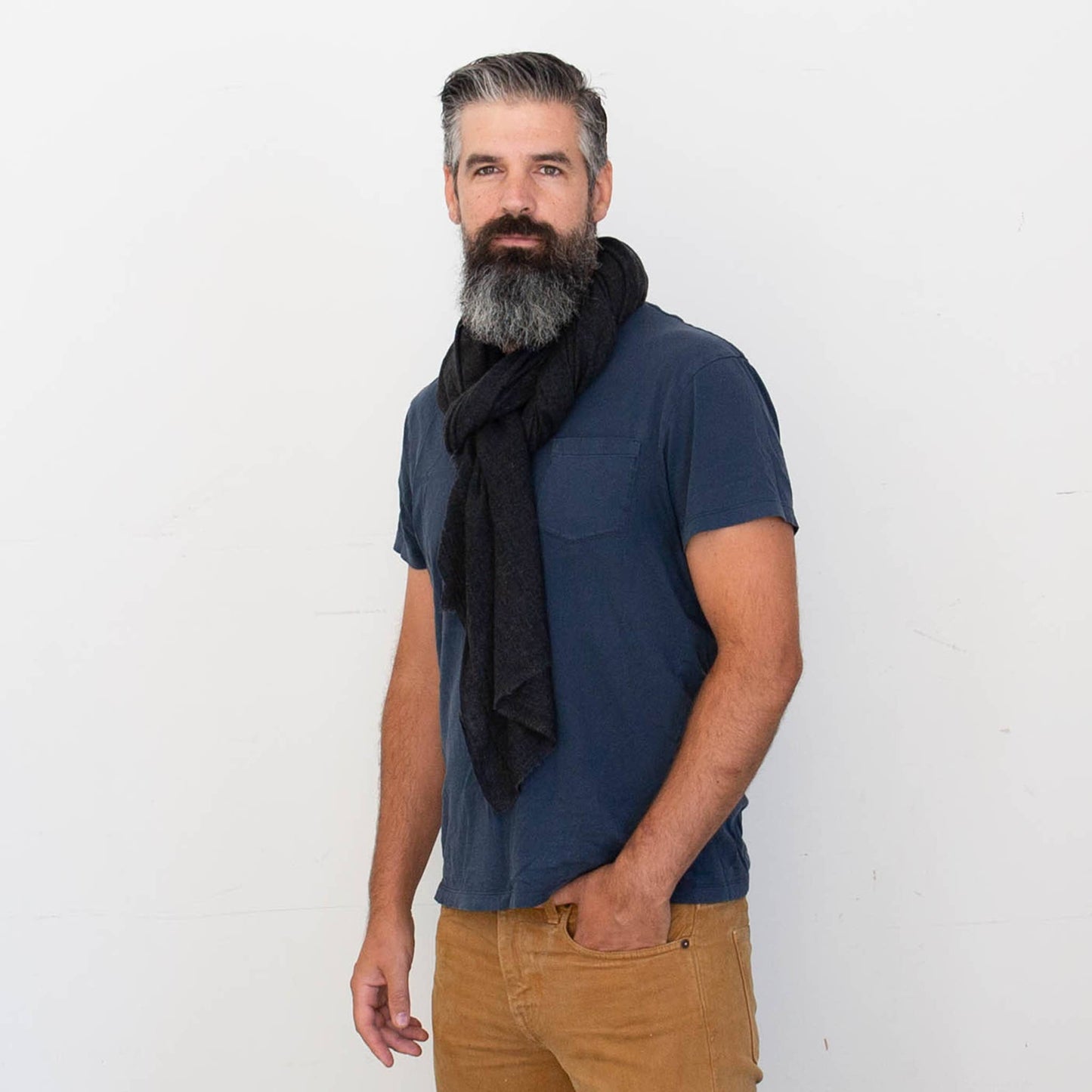 Graphite Dark Gray Oversized 100% Cashmere Scarf - Hand Dyed