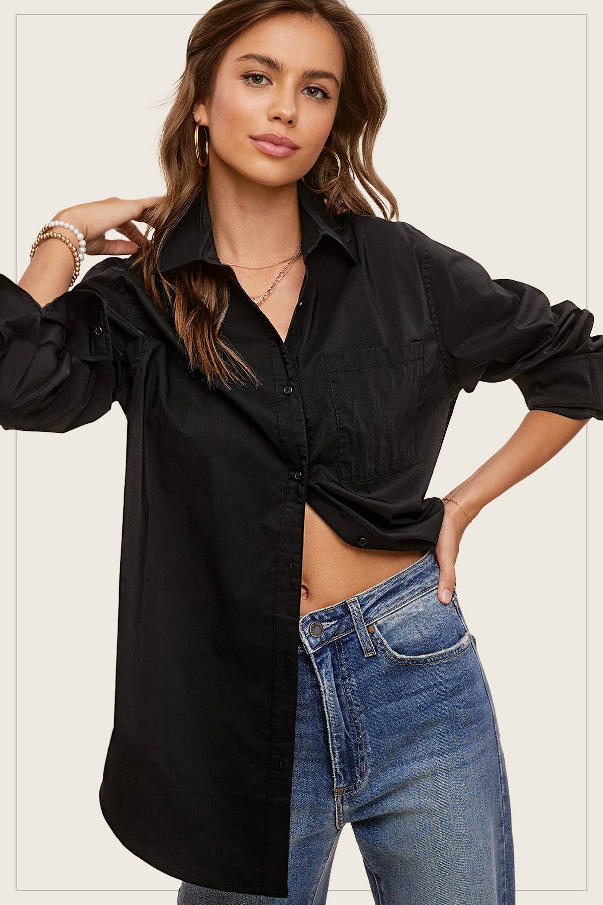 La Miel Black Button Up Top
