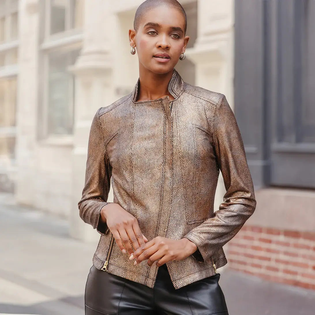 Metallic Liquid Leather™ Textured Signature Jacket | Copper | L