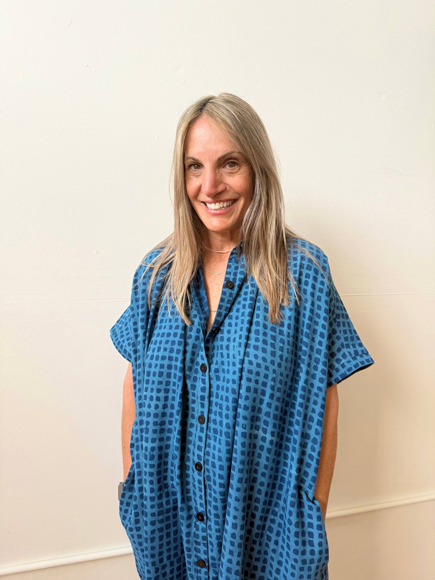 Elise Indigo Check Dress