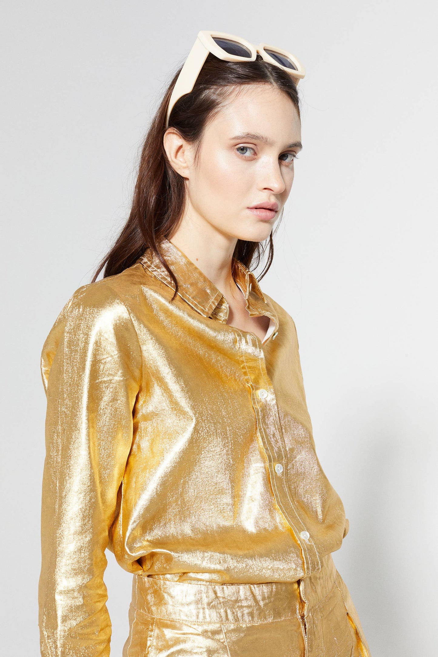 San Marino Metallic Linen Shirt | Gold | M