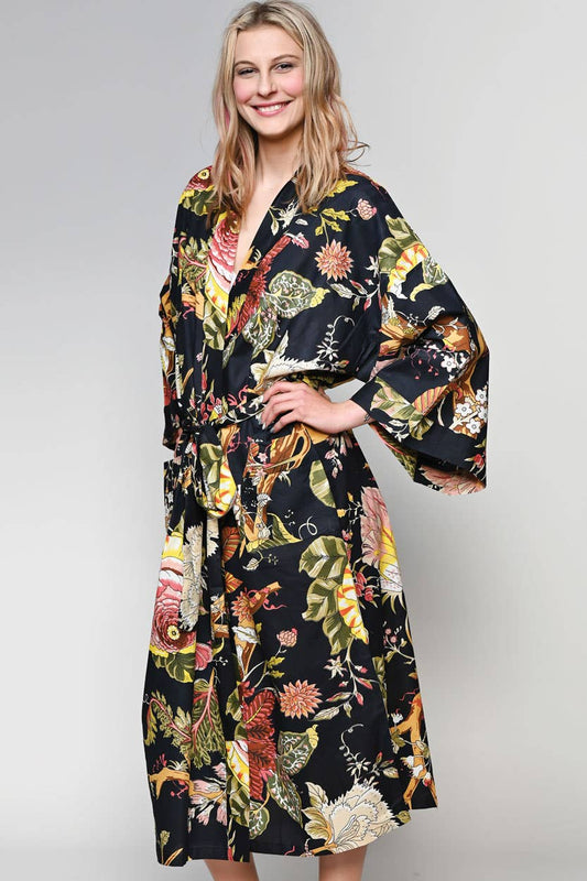 Kimono Robe | Black + Rose