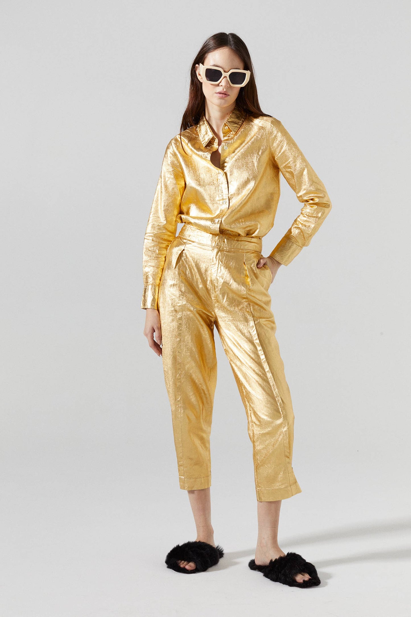 San Marino Metallic Linen Shirt | Gold | L