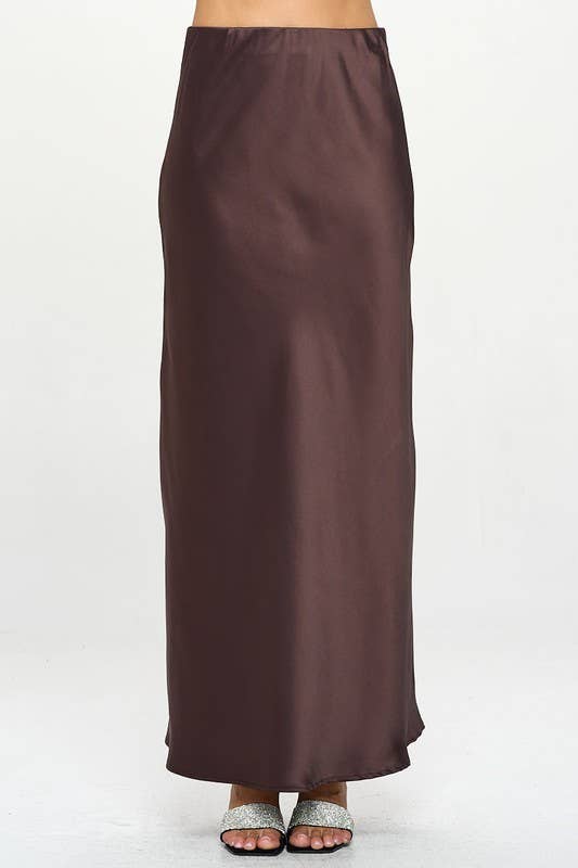 Skirt | Brown Satin Maxi | L
