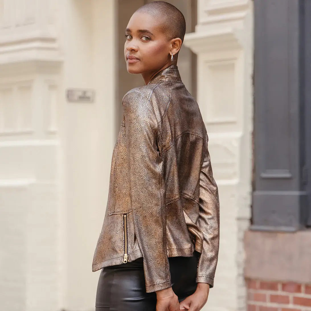 Metallic Liquid Leather™ Textured Signature Jacket | Copper | L