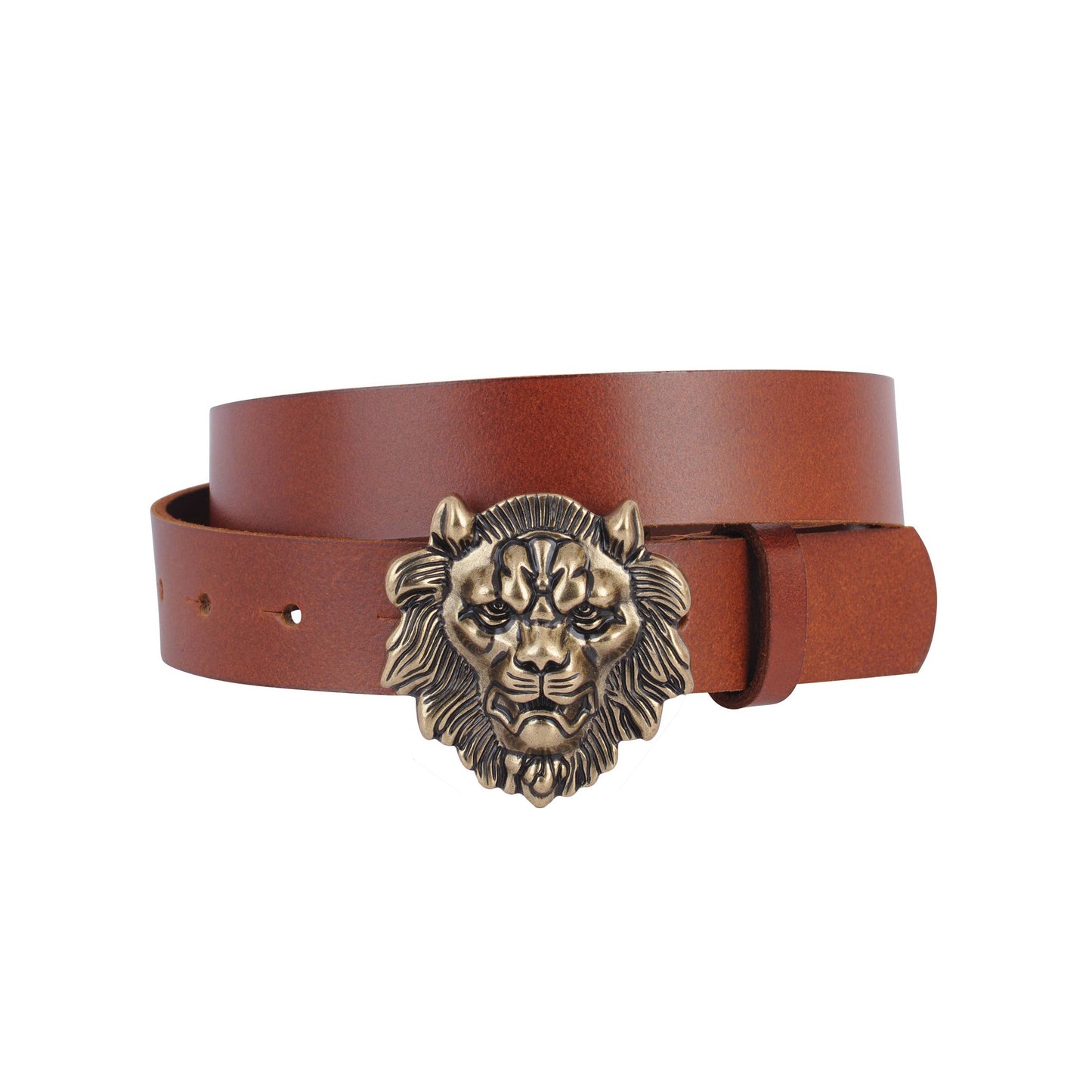 Lion Head  Leather Belt: Black / L