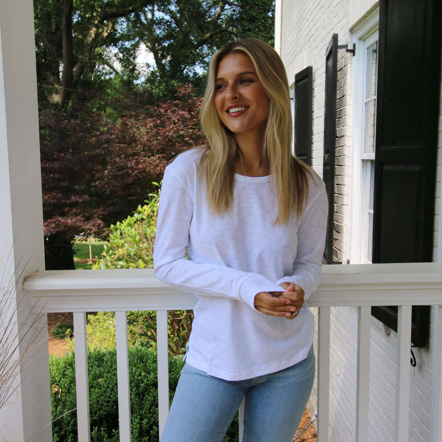 Tee | Long Sleeve White Erin Gray Crew | S
