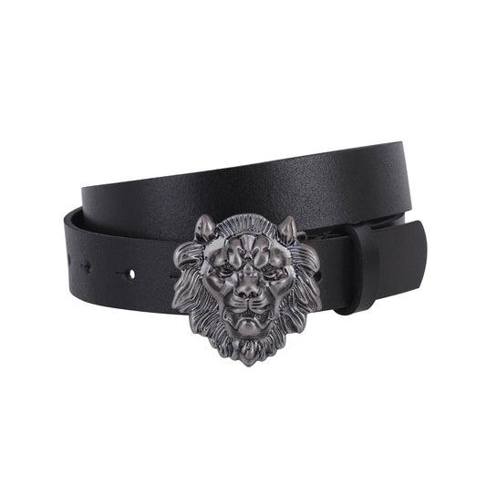 Lion Head  Leather Belt: Black / L