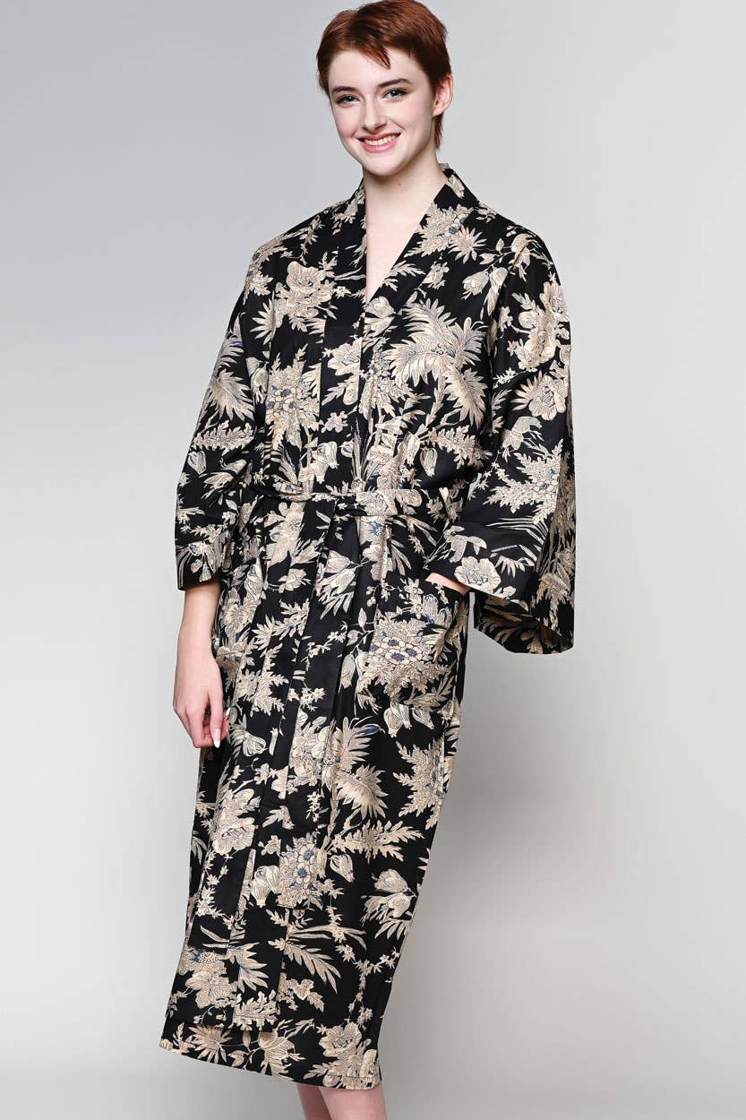 Kimono Robe | Black + Rose