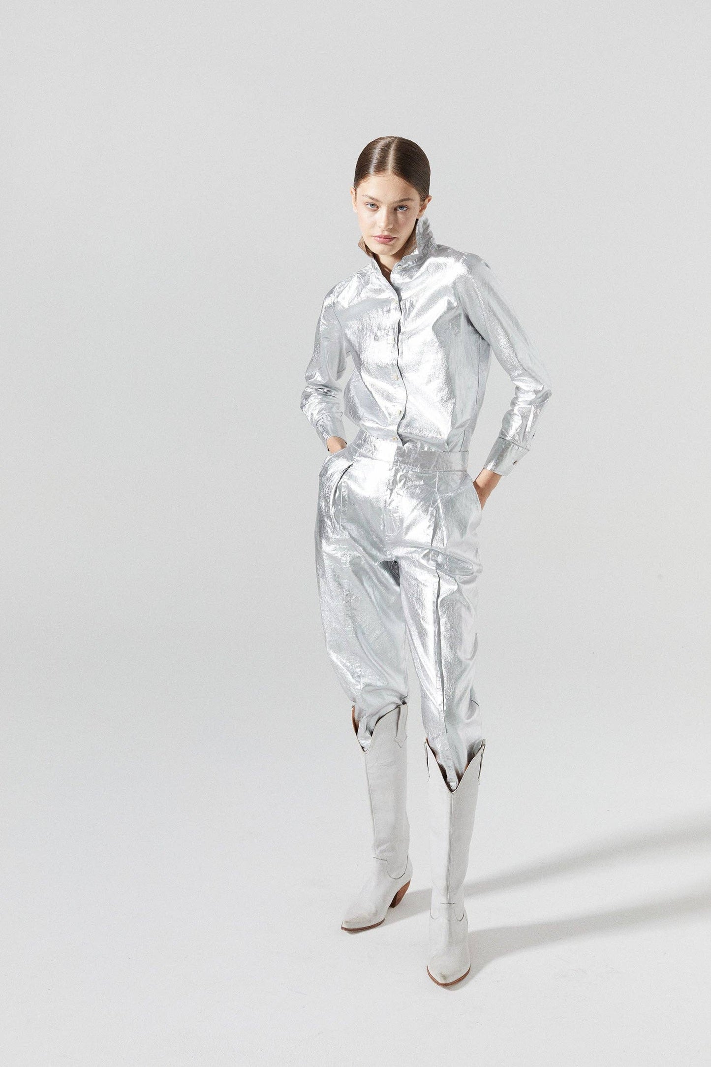 San Marino Metallic Linen Shirt | Silver | M