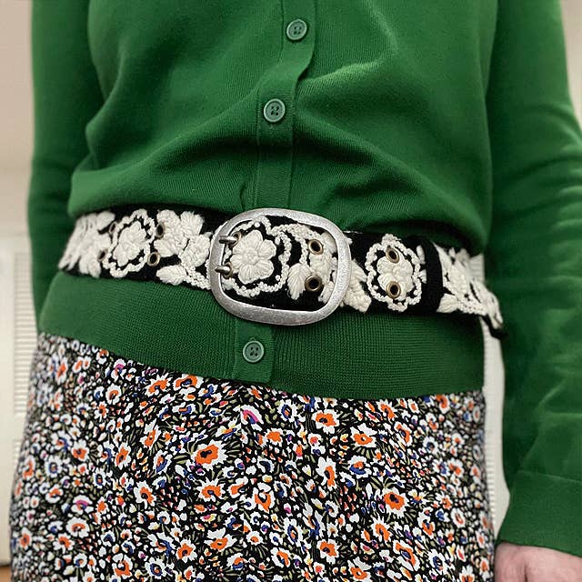 Belt | Embroidered Black + Cream | M