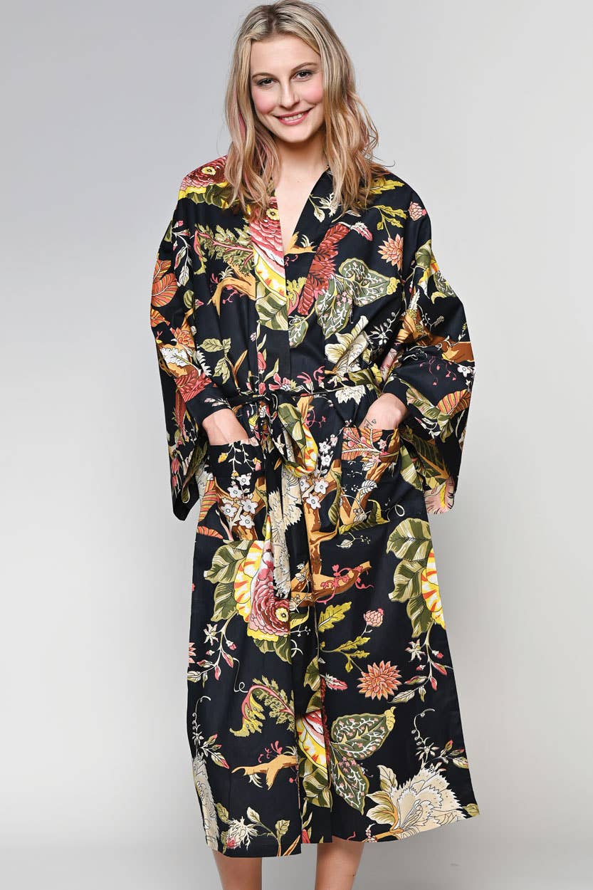 Kimono Robe | Black + Rose
