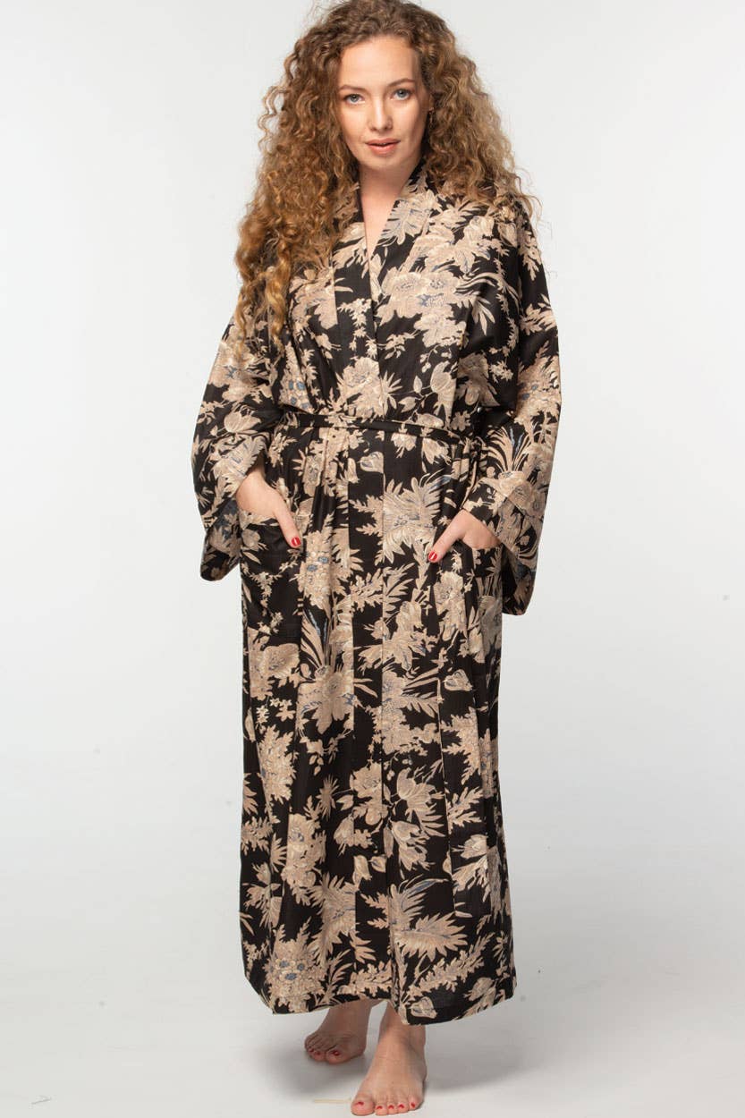 Kimono Robe | Black + Rose