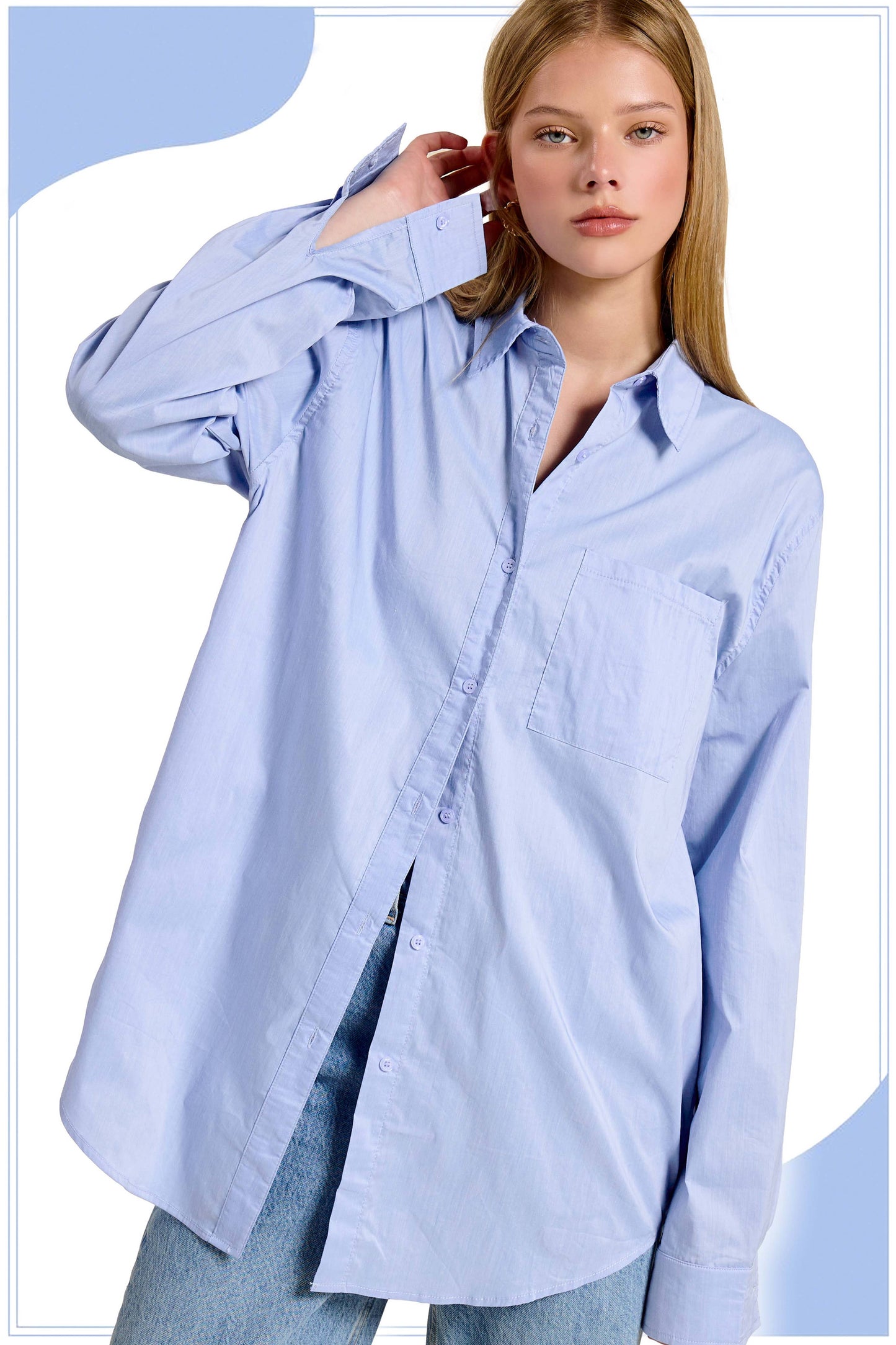 La Miel Blue Button Up Top
