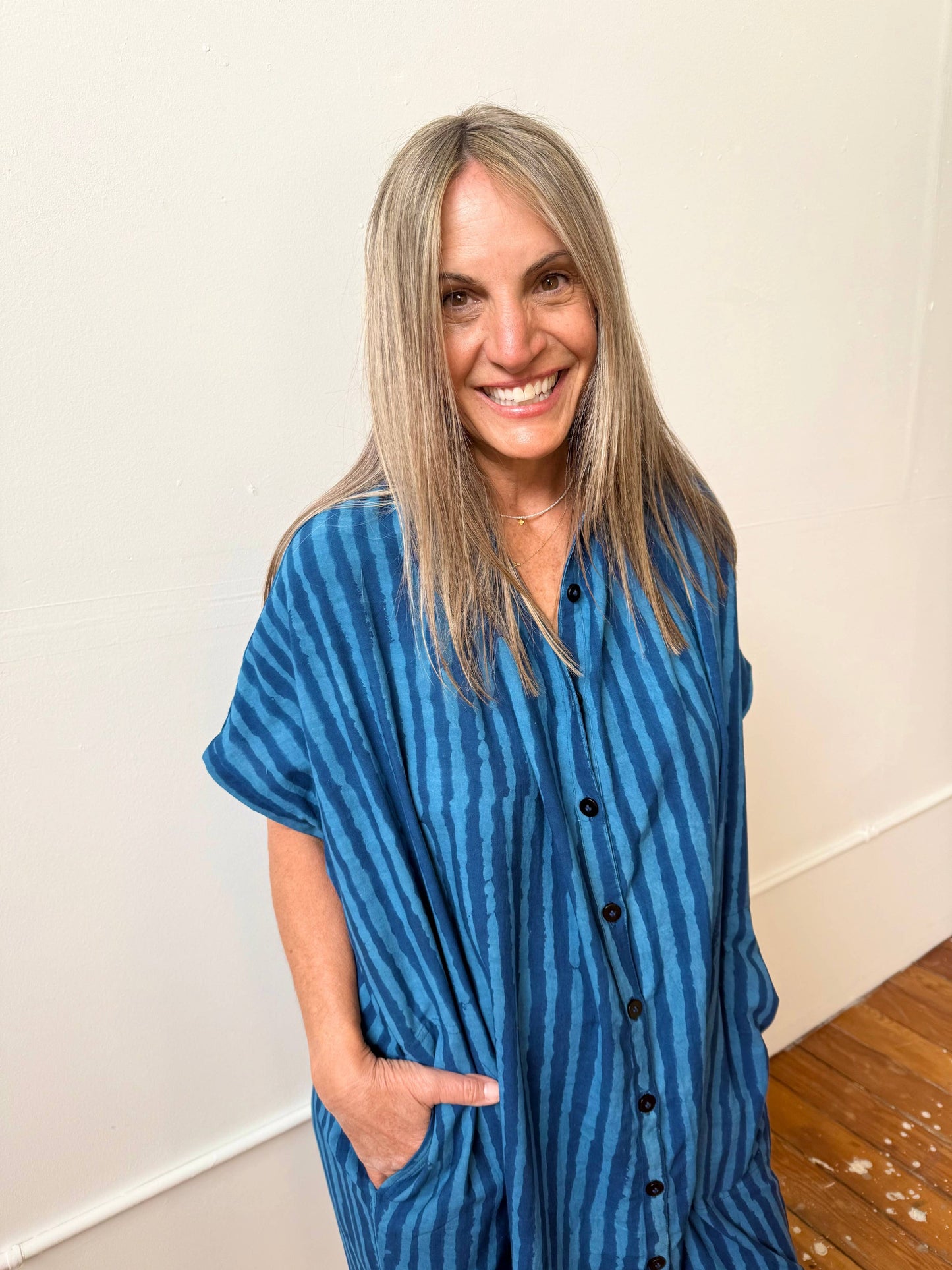 Elise Indigo Stripe Dress