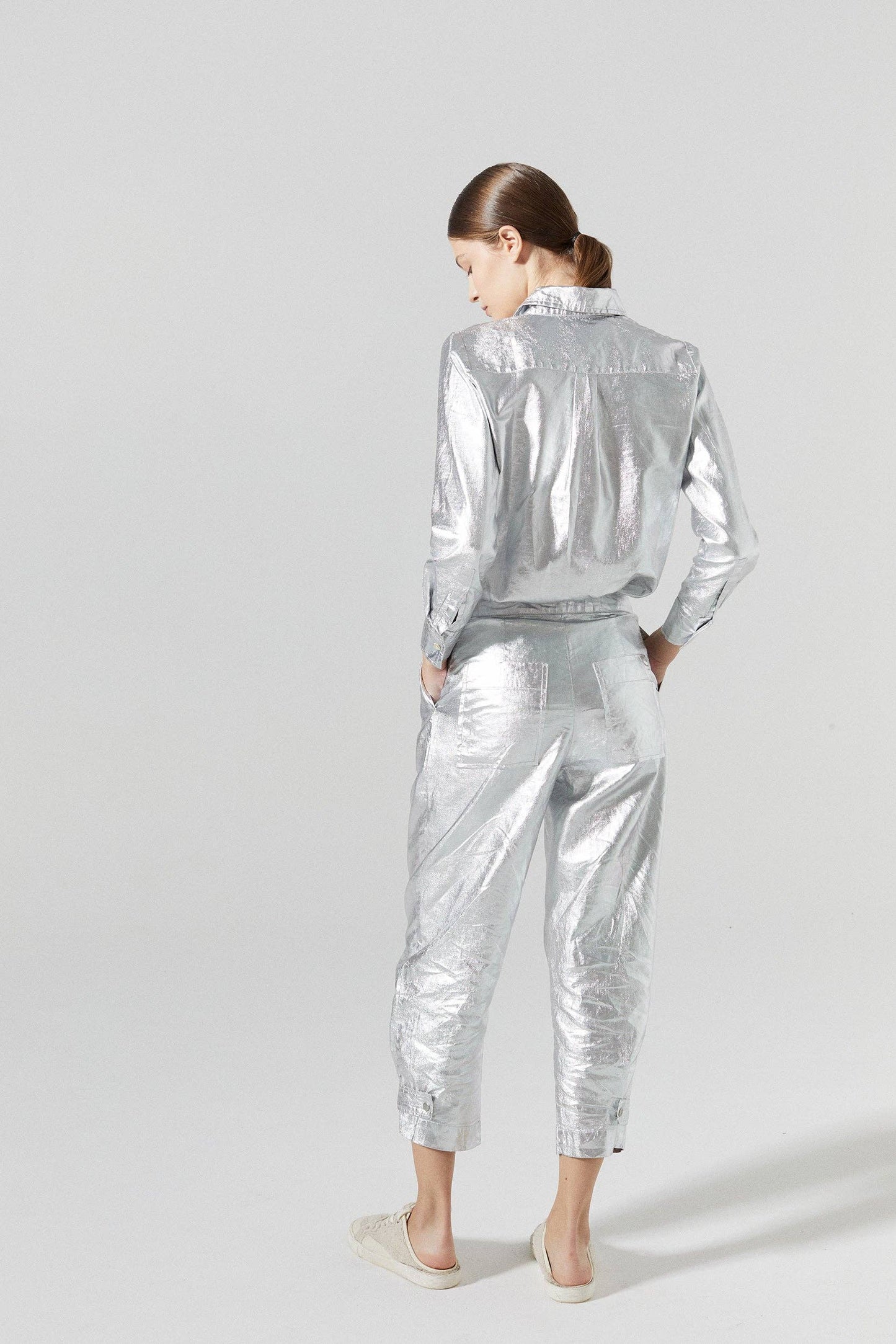 San Marino Metallic Linen Shirt | Silver | M