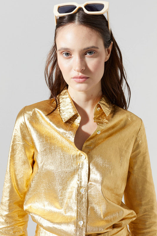 San Marino Metallic Linen Shirt | Gold | M