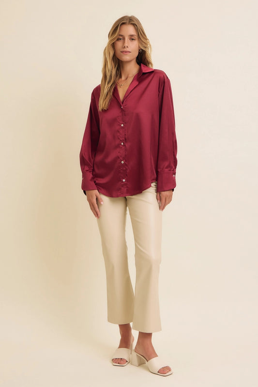 Blouse | Satin Button-Down | L
