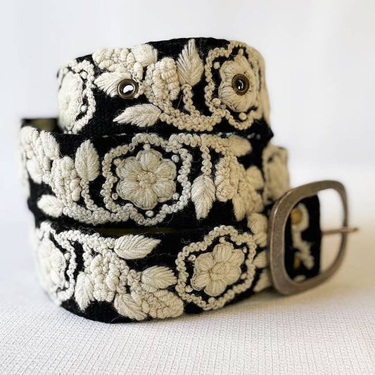 Belt | Embroidered Black + Cream | M