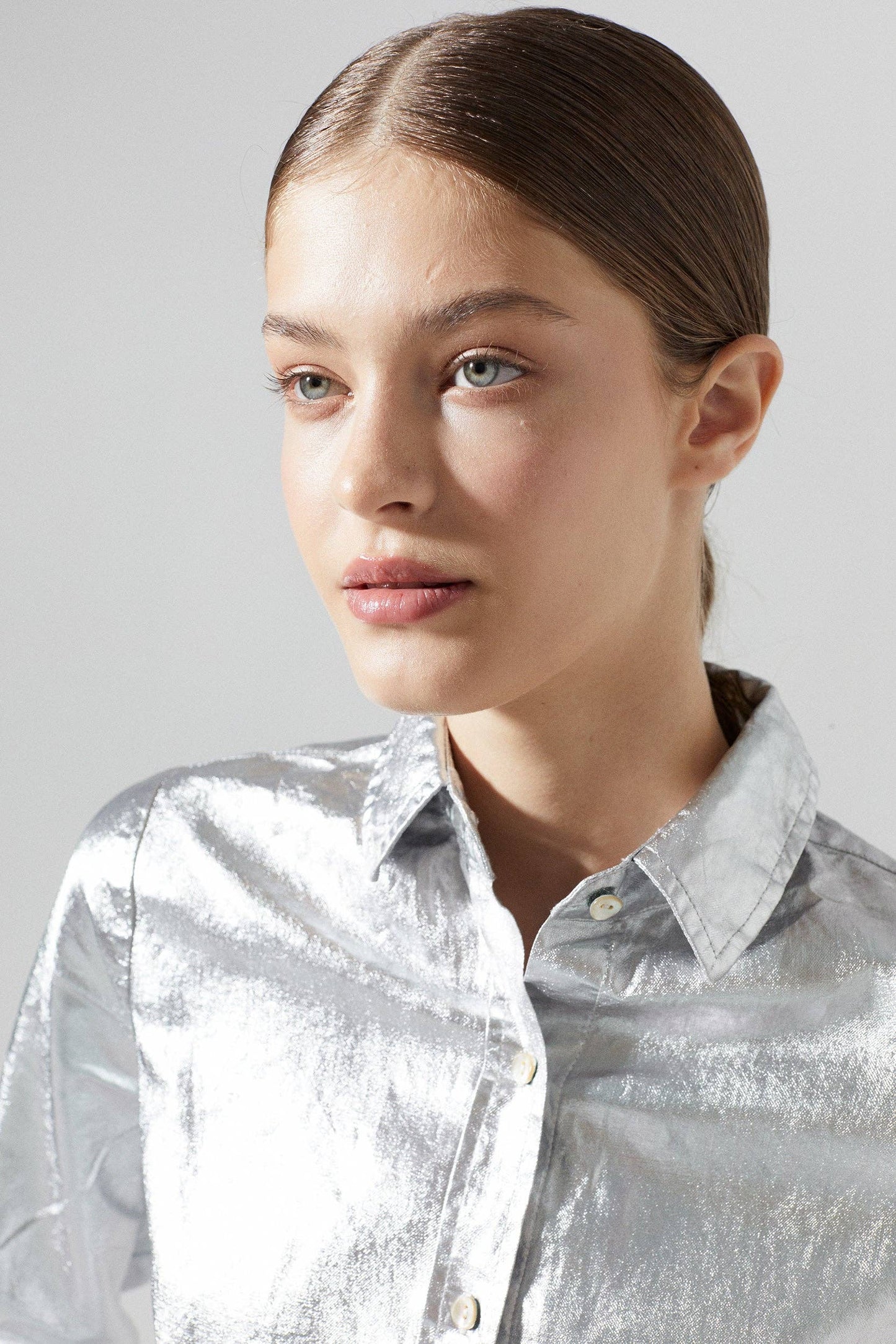 San Marino Metallic Linen Shirt | Silver | M