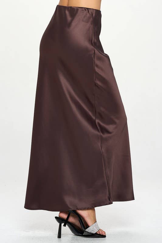 Skirt | Brown Satin Maxi | L