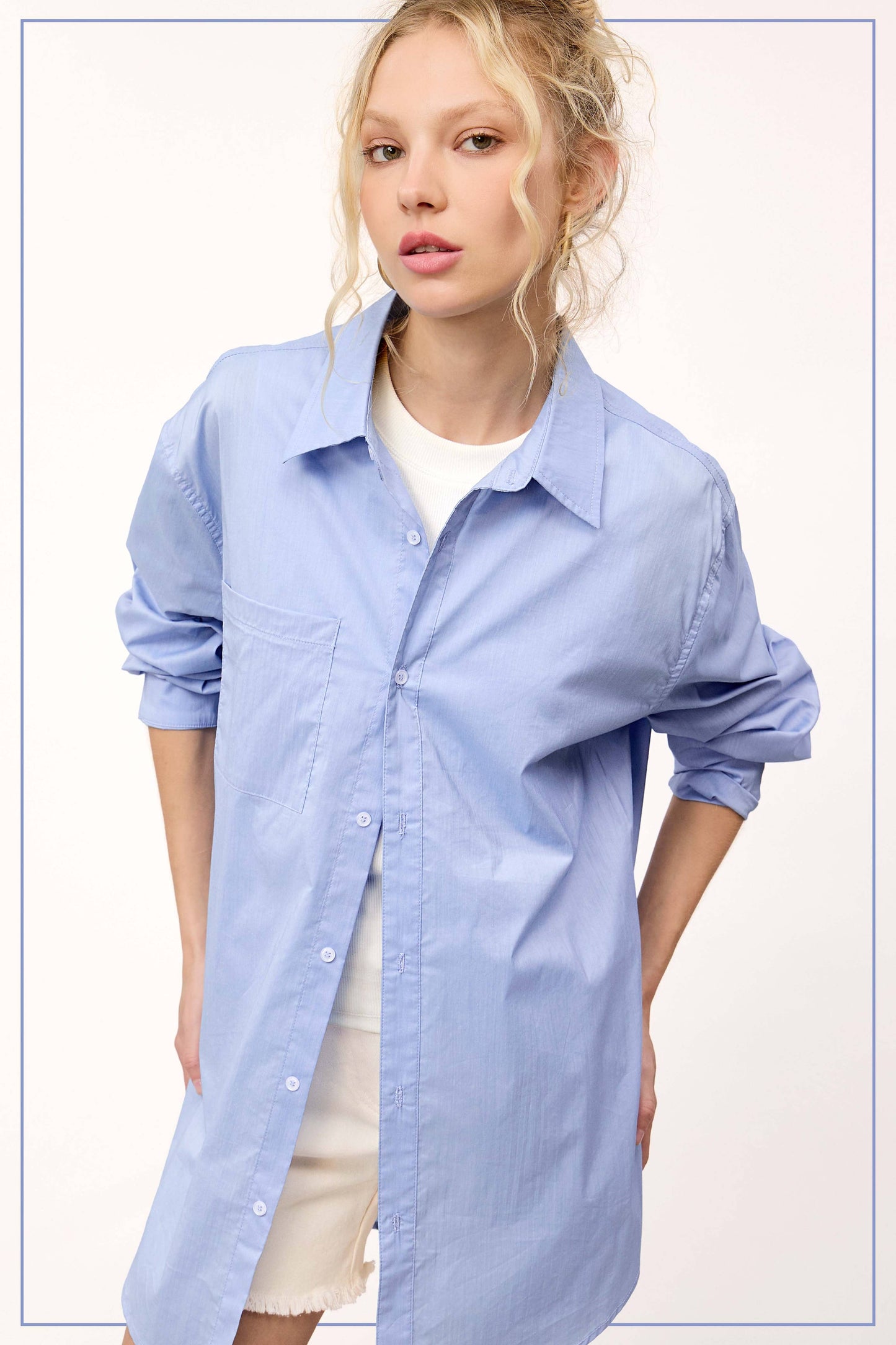 La Miel Blue Button Up Top