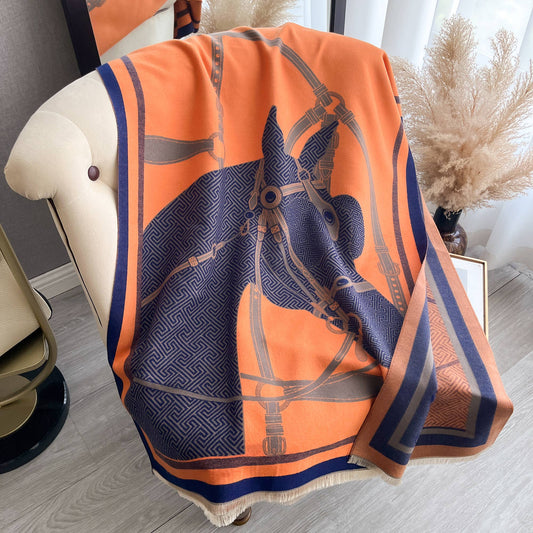 Equestrian Wrap Scarf | Orange + Blue