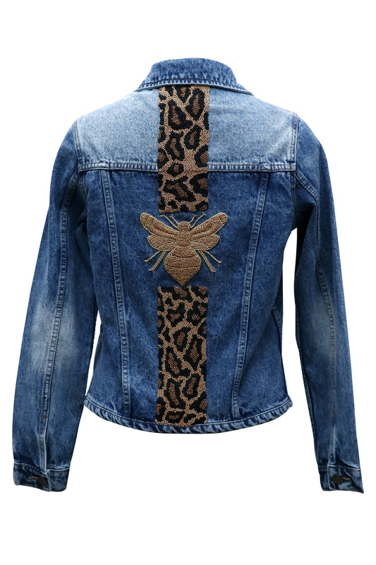 Leopard Stripes Denim Jacket: S