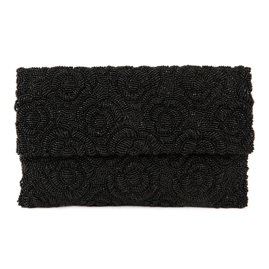 Bag | Beaded Black Clutch + Chain
