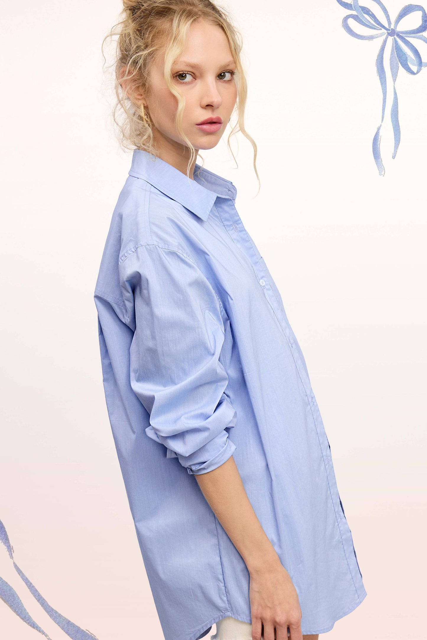 La Miel Blue Button Up Top